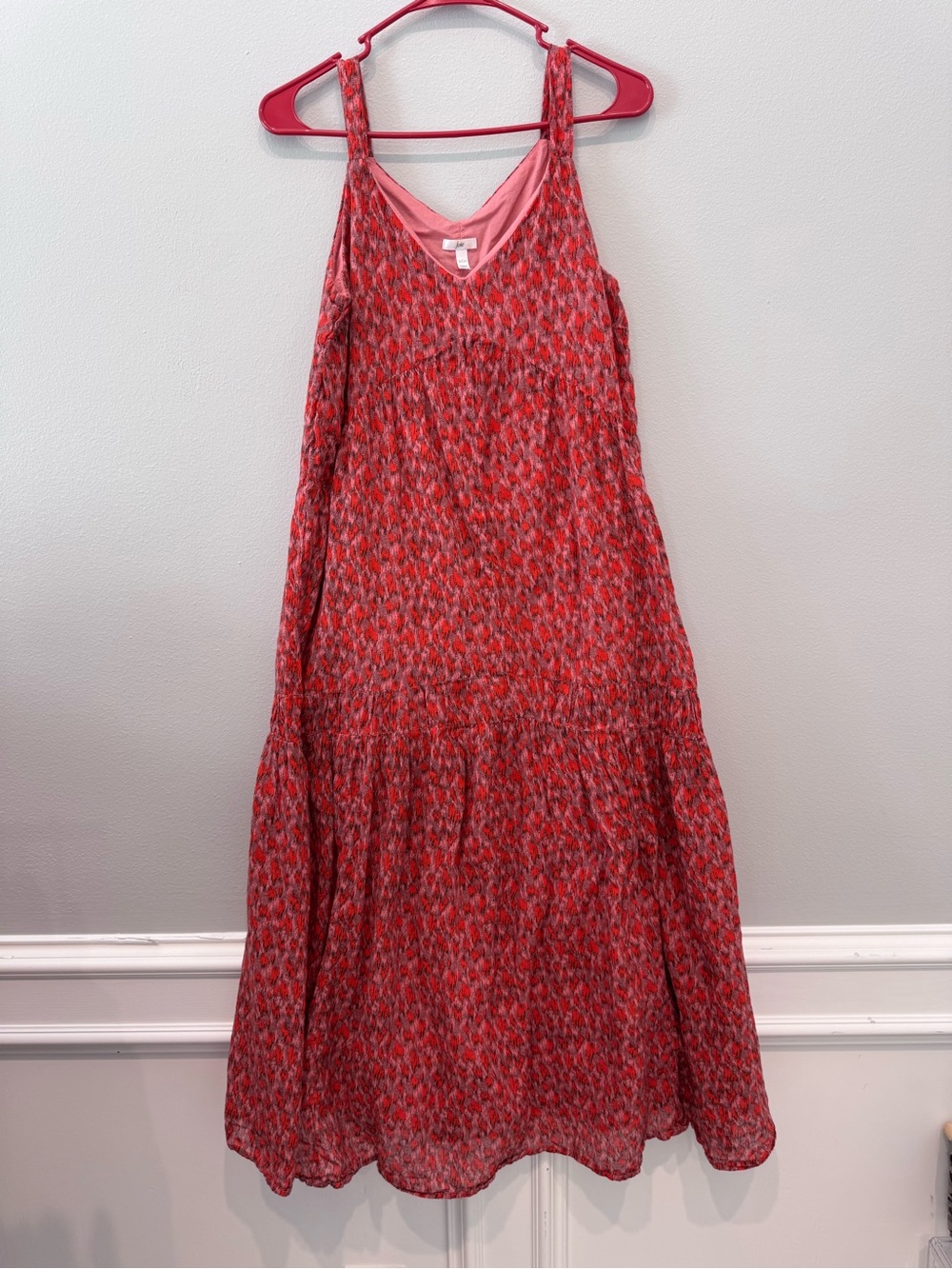 Joie Bondi Tea Rose Red Pink Abstract Print Tiered Maxi Dress Size Small